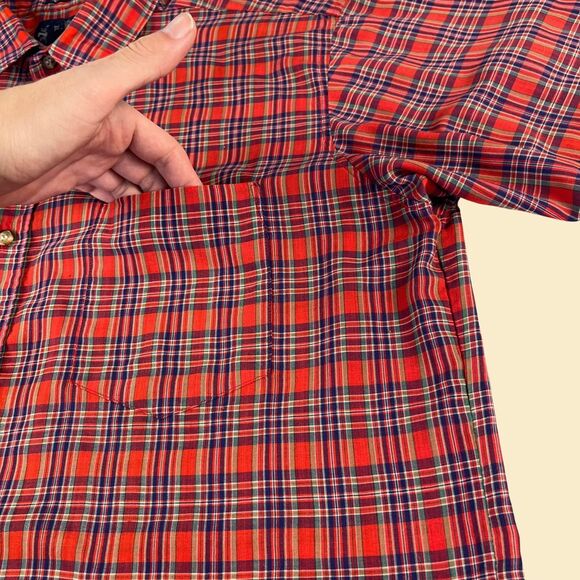 Vintage 80s plaid red shirt by Pioneer, size M-L, 1980s red/blue top - Picture 5 of 8